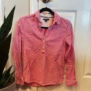 Bright pink and white gingham button down shirt
